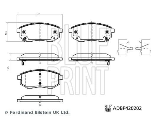 Jogo de 4 pastilhas de travão Blue Print ADBP420202