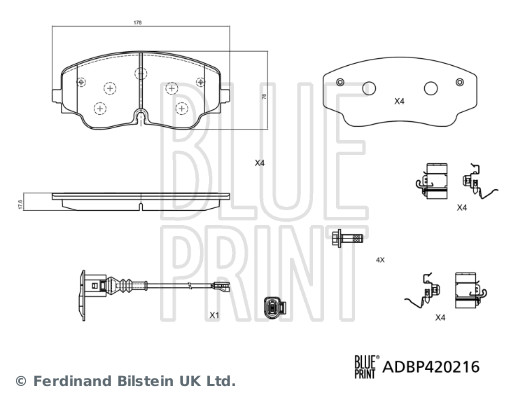 Jogo de 4 pastilhas de travão Blue Print ADBP420216