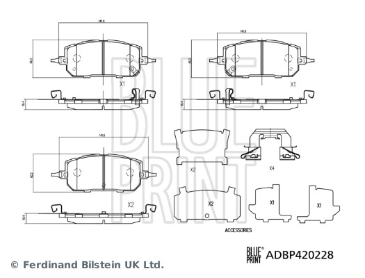 Jeu de 4 plaquettes de frein Blue Print ADBP420228
