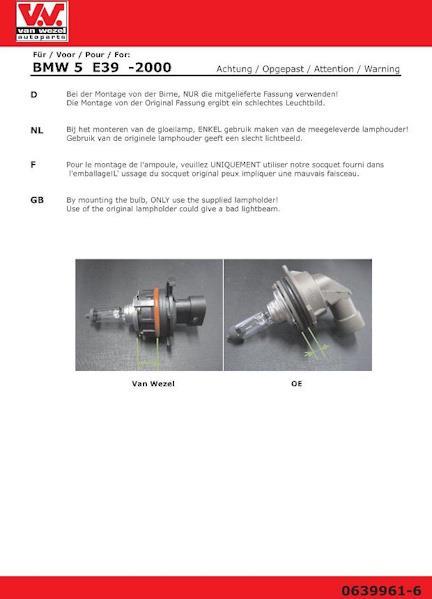 Phare avant (Projecteur principal) VAN WEZEL ref. 0639966