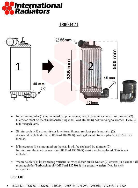 Radiador de admisión, intercooler VAN WEZEL ref. 18004471