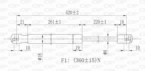 Vérin (Vérin de hayon) OPEN PARTS ref. GSR6063.00