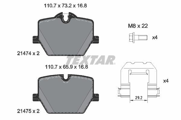 Jeu de 4 plaquettes de frein TEXTAR ref. 2147401