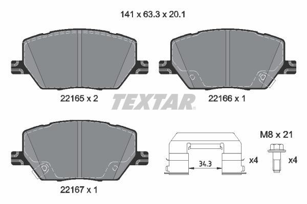 Jogo de 4 pastilhas de travão TEXTAR 2216503