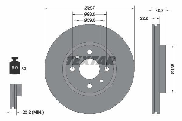 Disques de frein TEXTAR ref. 92069603