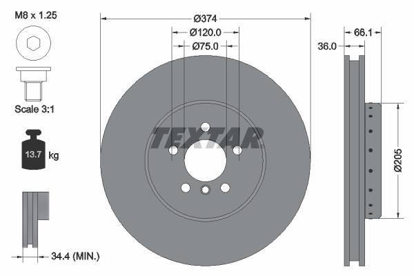Disco de frenos delantero izquierdo TEXTAR ref. 92266025