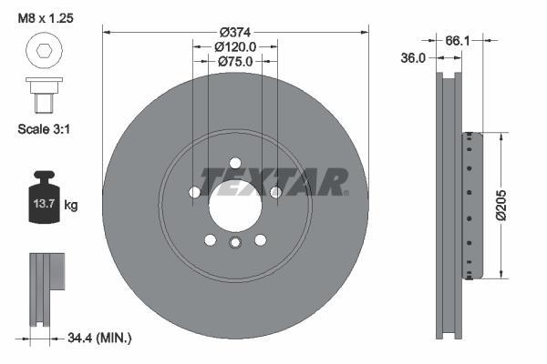 Disco de frenos delantero derecho TEXTAR ref. 92266125