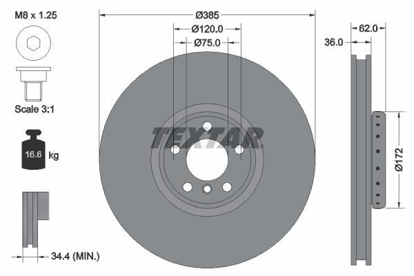 Disco de frenos delantero izquierdo TEXTAR ref. 92266425