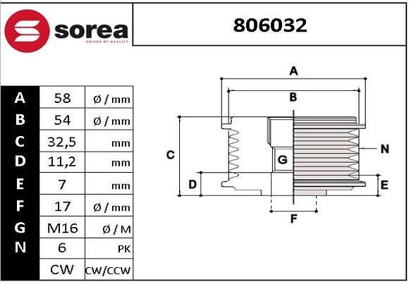 Rueda libre alternador SNRA ref. 806032