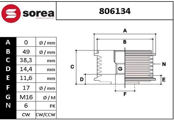 Rueda libre alternador SNRA ref. 806134
