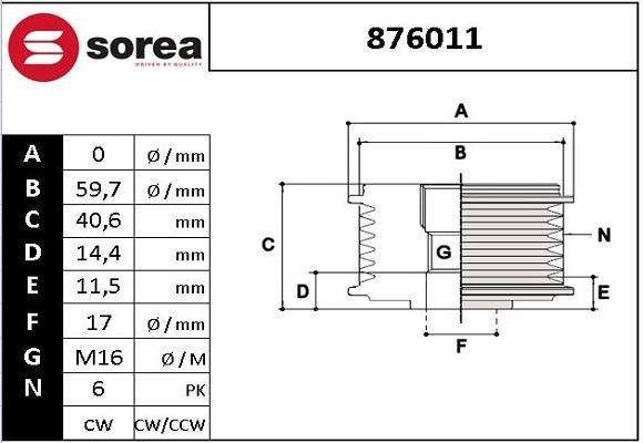 Rueda libre alternador SNRA ref. 876011