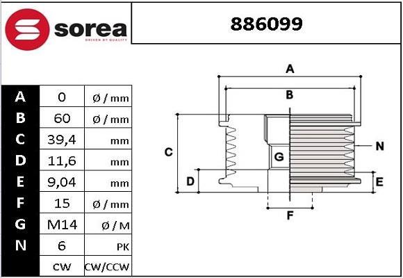 Rueda libre alternador SNRA ref. 886099
