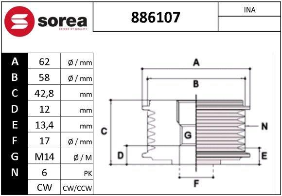 Rueda libre alternador SNRA ref. 886107