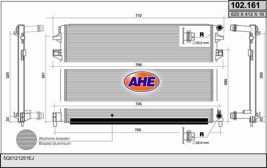 Radiateur moteur (Radiateur de refroidissement) AHE ref. 102.161
