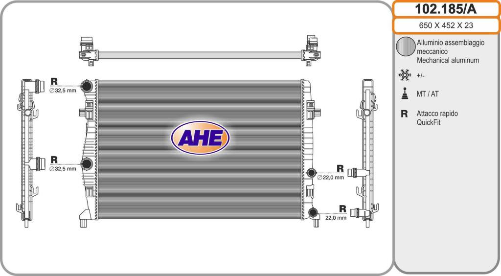 Radiateur moteur (Radiateur de refroidissement) AHE ref. 102.185/A