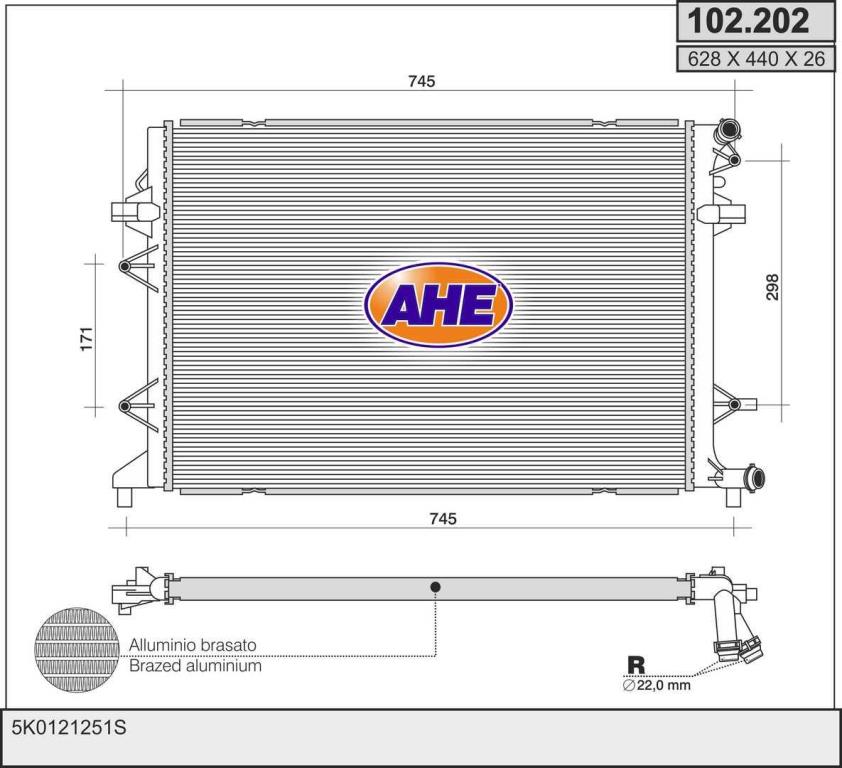 Radiador, refrigeración del motor AHE ref. 102.202