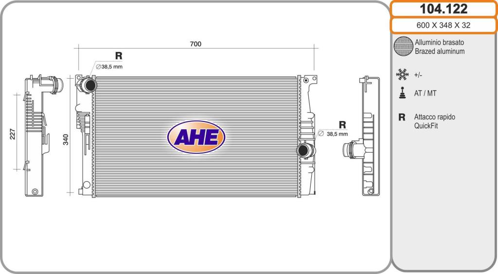 Radiateur moteur (Radiateur de refroidissement) AHE ref. 104.122