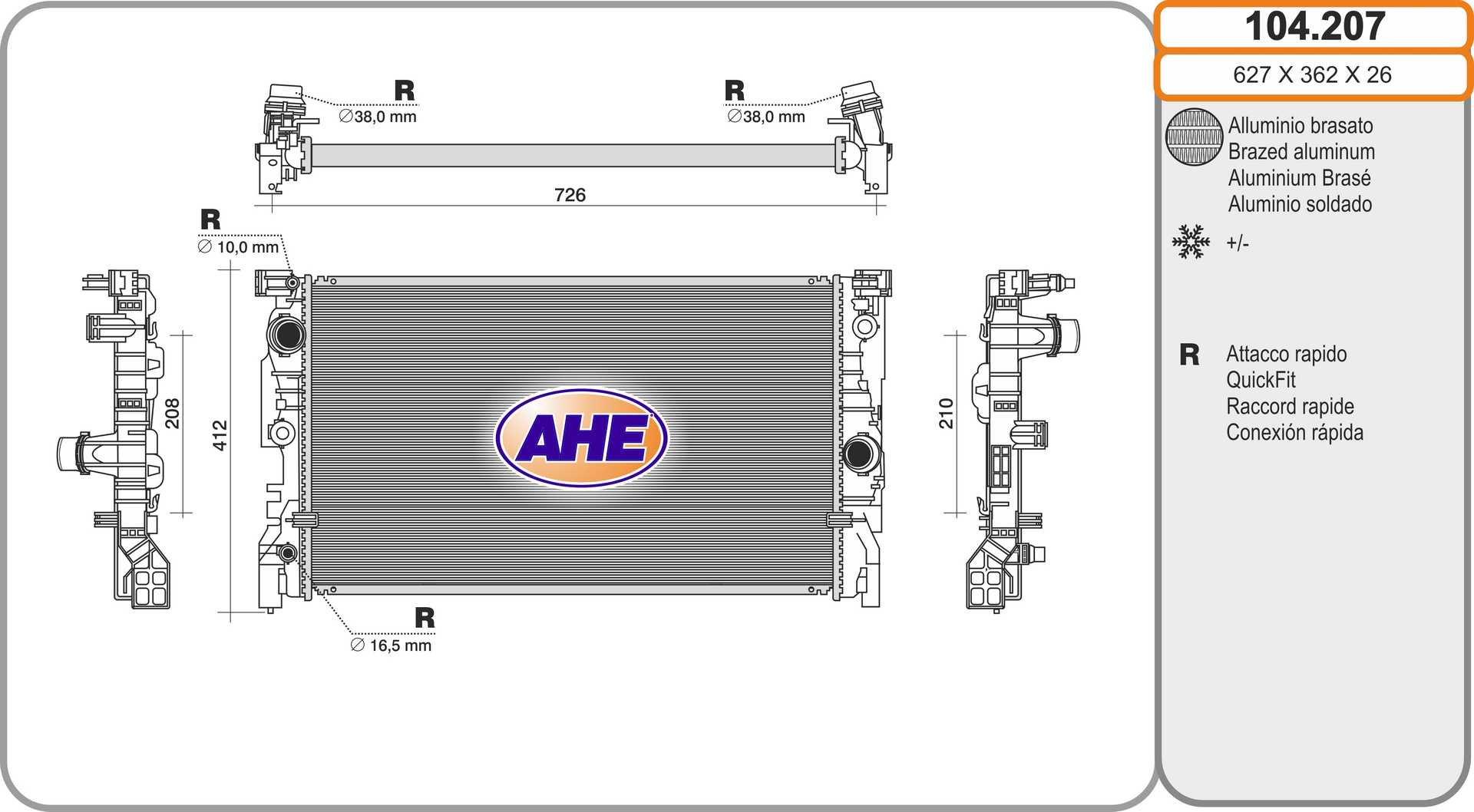 Radiateur moteur (Radiateur de refroidissement) AHE 104.207