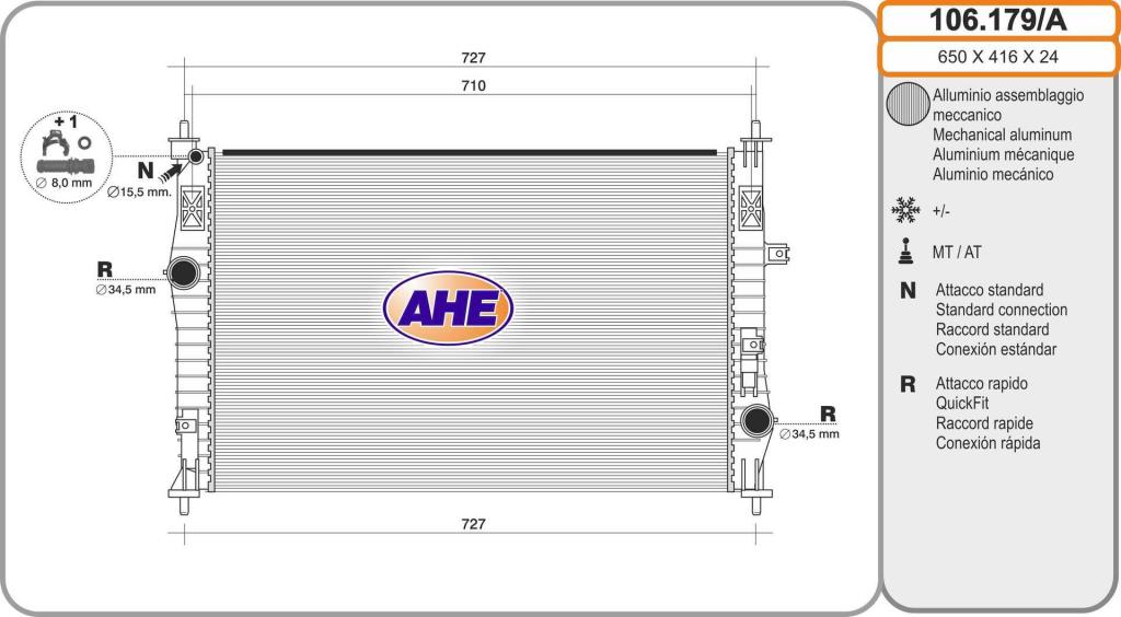 Radiateur moteur (Radiateur de refroidissement) AHE ref. 106.179/A