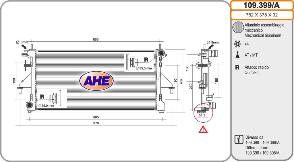 Radiateur moteur (Radiateur de refroidissement) AHE ref. 109.399/A