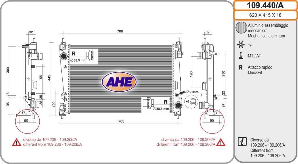 Radiateur moteur (Radiateur de refroidissement) AHE ref. 109.440/A