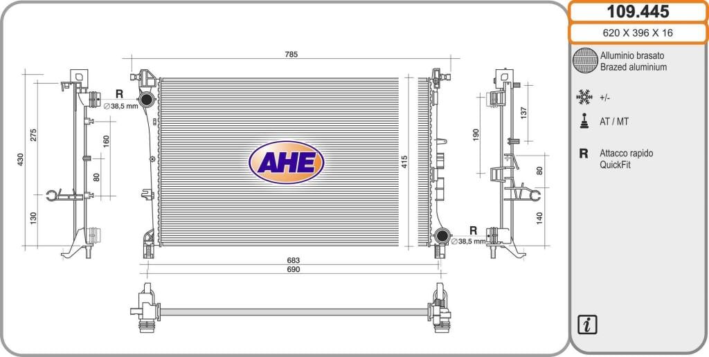 Radiador, refrigeración del motor AHE ref. 109.445