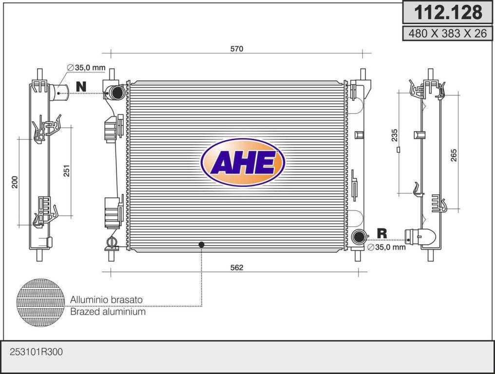 Radiador, refrigeración del motor AHE ref. 112.128