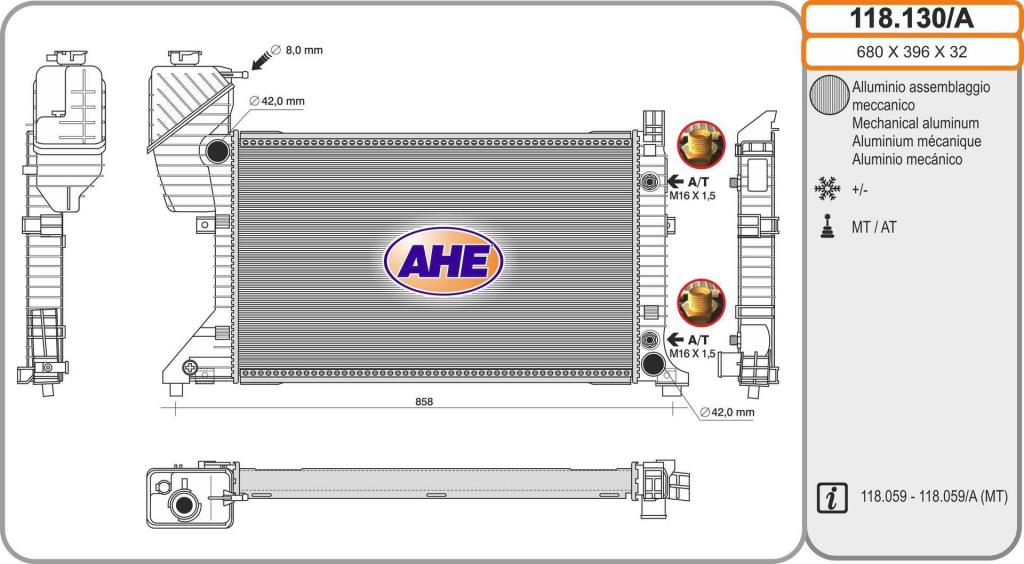 Radiateur moteur (Radiateur de refroidissement) AHE ref. 118.130/A