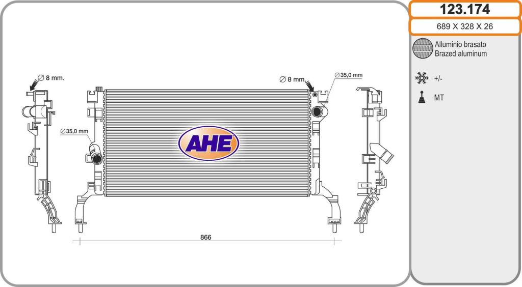 Radiateur moteur (Radiateur de refroidissement) AHE ref. 123.174