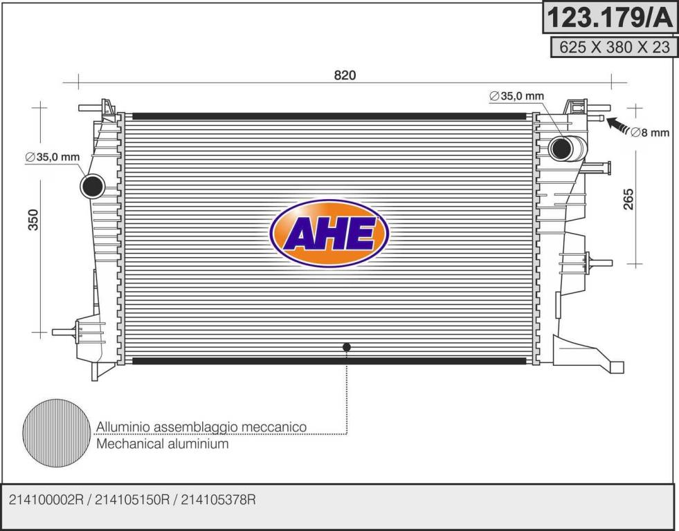 Radiateur moteur (Radiateur de refroidissement) AHE ref. 123.179/A