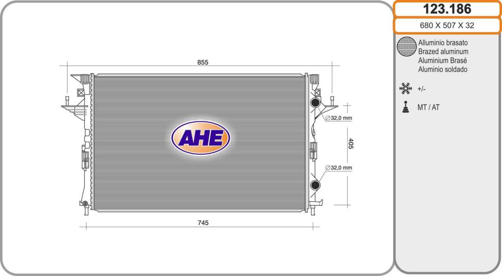Radiateur moteur (Radiateur de refroidissement) AHE ref. 123.186