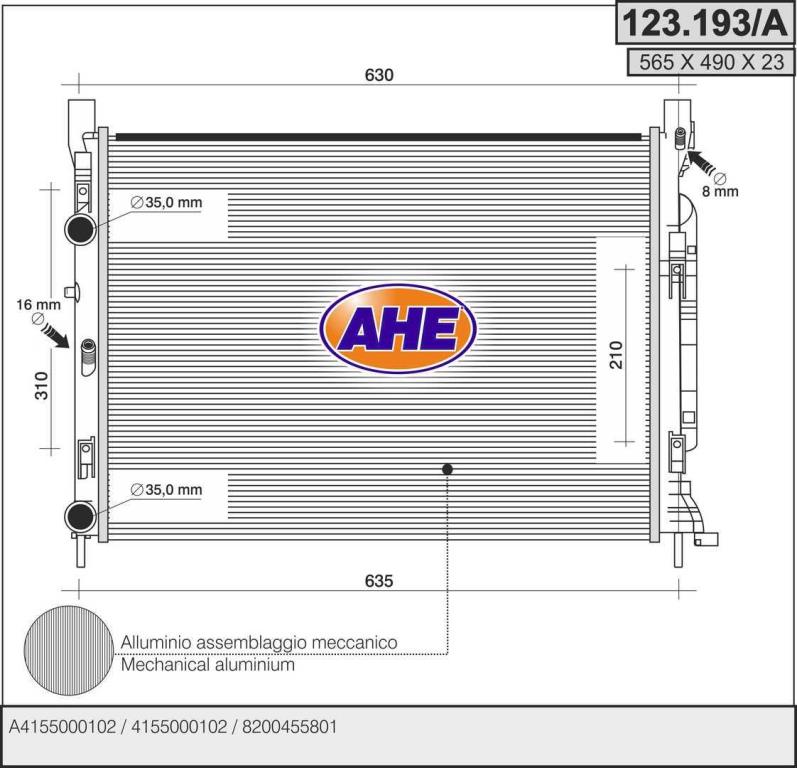Radiateur moteur (Radiateur de refroidissement) AHE 123.193/A