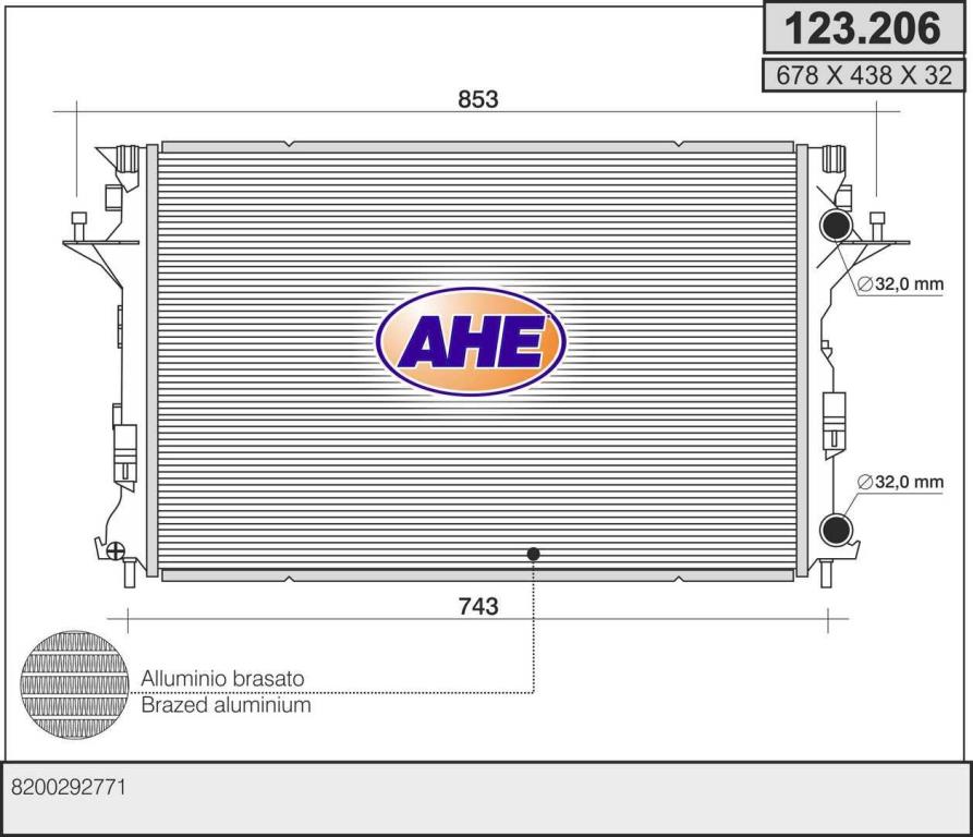Radiateur moteur (Radiateur de refroidissement) AHE ref. 123.206