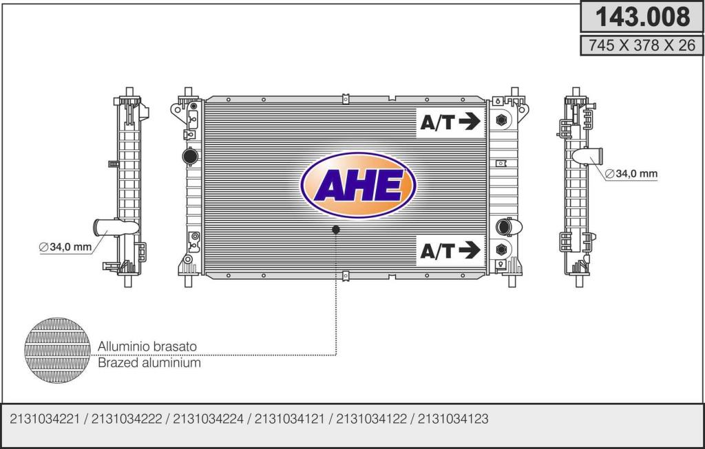 Radiateur moteur (Radiateur de refroidissement) AHE ref. 143.008
