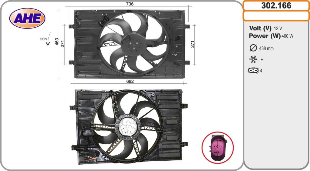 Ventilateur de refroidissement du moteur (Motoventilateur) AHE ref. 302.166