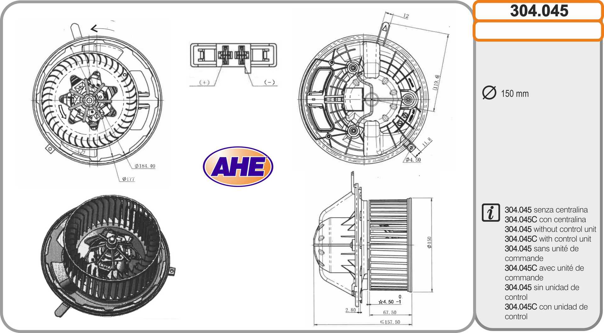 Ventilateur de refroidissement du moteur (Motoventilateur) AHE 304.045