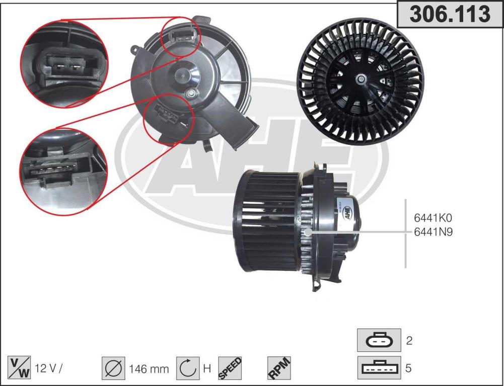 Ventilateur de refroidissement du moteur (Motoventilateur) AHE ref. 306.113
