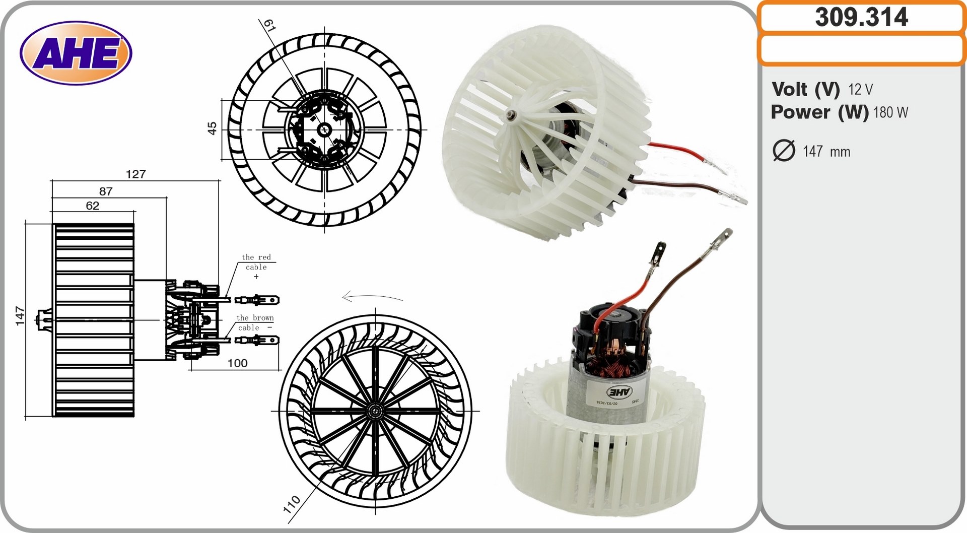 Ventilador, refrigeración del motor AHE ref. 309.314