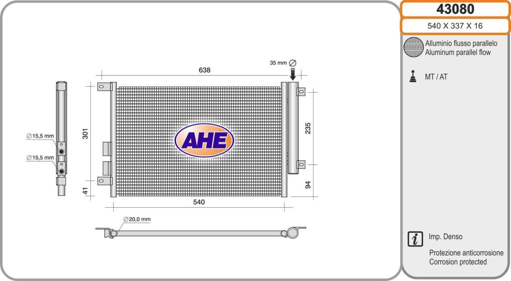 Condenseur, climatisation (Radiateur de climatisation) AHE ref. 43080