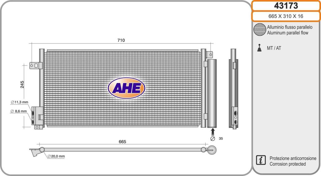 Condenseur, climatisation (Radiateur de climatisation) AHE ref. 43173