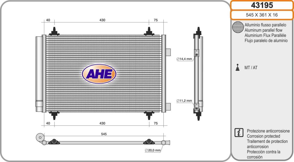 Condenseur, climatisation (Radiateur de climatisation) AHE ref. 43195