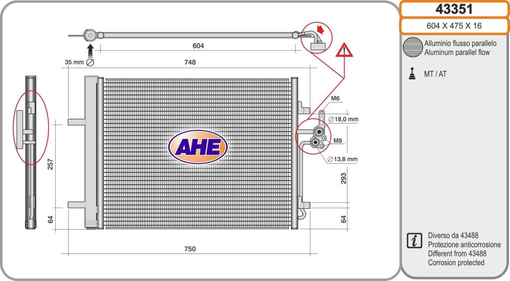 Condenseur, climatisation (Radiateur de climatisation) AHE ref. 43351