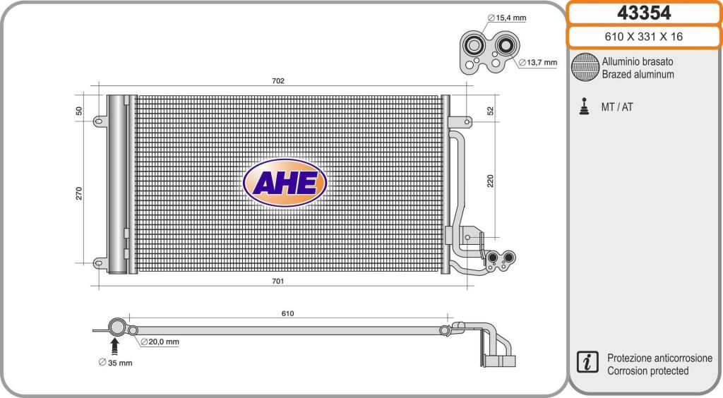 Condenseur, climatisation (Radiateur de climatisation) AHE ref. 43354