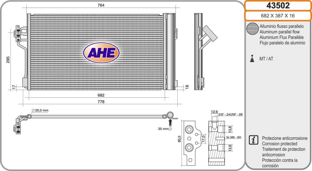 Condenseur, climatisation (Radiateur de climatisation) AHE ref. 43502