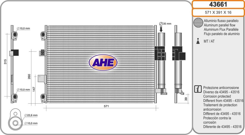 Condenseur, climatisation (Radiateur de climatisation) AHE ref. 43661
