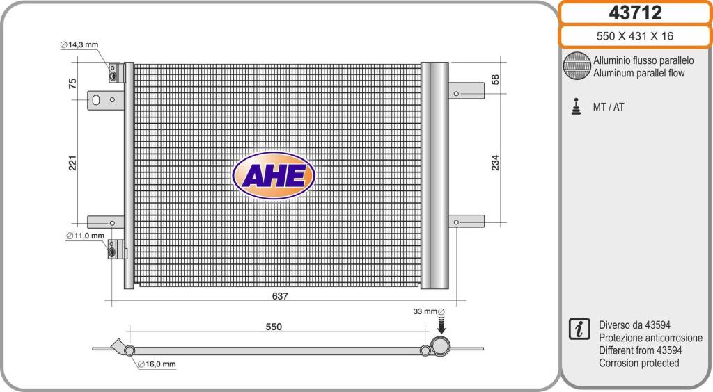 Condenseur, climatisation (Radiateur de climatisation) AHE ref. 43712