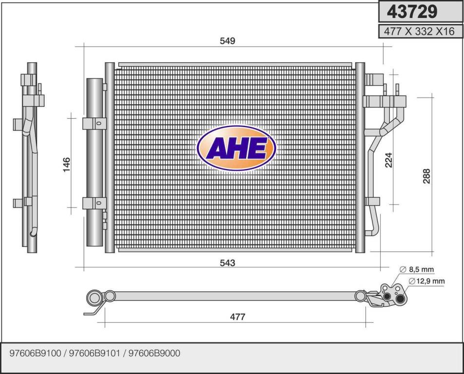Condenseur, climatisation (Radiateur de climatisation) AHE ref. 43729