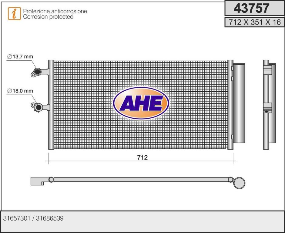 Condenseur, climatisation (Radiateur de climatisation) AHE ref. 43757