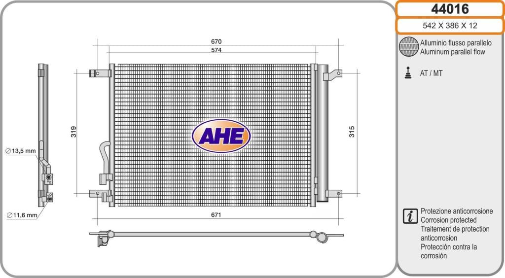 Condenseur, climatisation (Radiateur de climatisation) AHE ref. 44016
