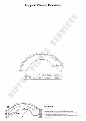 Jeu de 4 mâchoires de frein (Garniture de frein à tambour) NIPPON PIECES SERVICES ref. D350U07